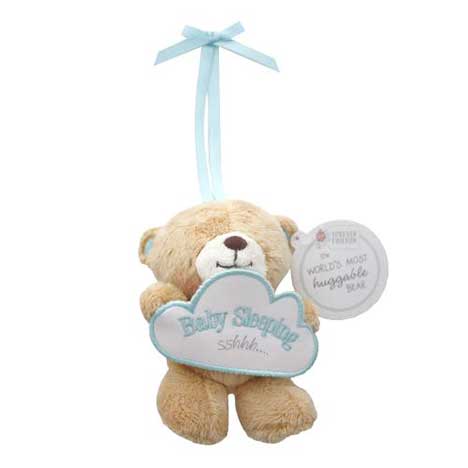 5" Forever Friends Bear Holding Blue Baby Sleeping Sign 