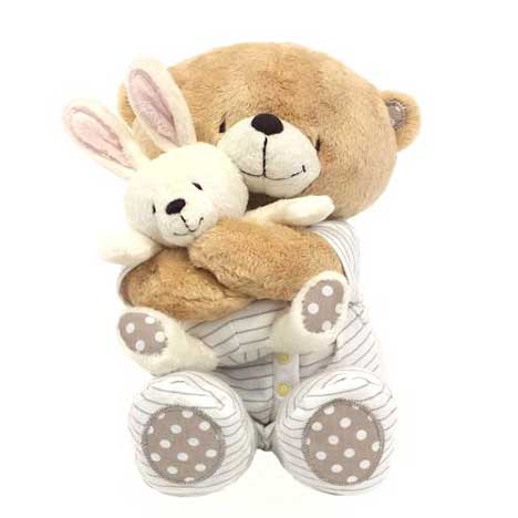 10" Forever Friends Baby Safe Bear Hugging 6" Removable Bunny 