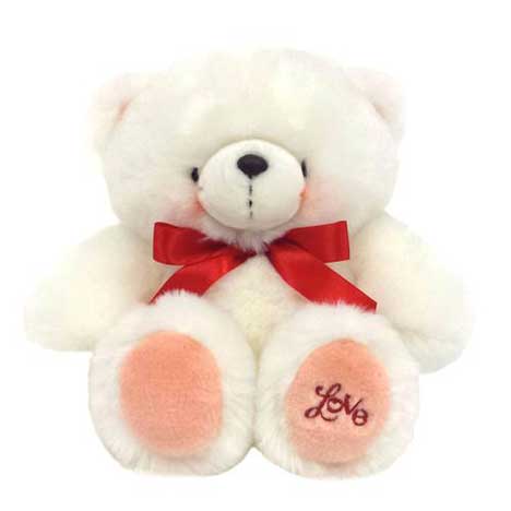 10" White Love Forever Friends Bear with Red Ribbon 