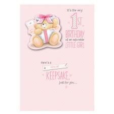 1st Birthday Little Girl Forever Friends Keepsake Card