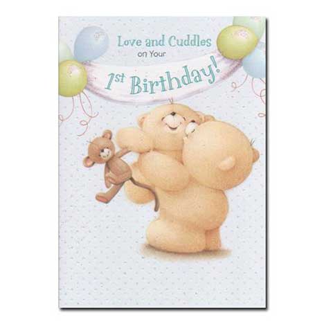 1st Birthday Love and Cuddles Blue Forever Friends Card 