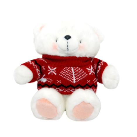 10" White Bear Wearing Christmas Jumper 