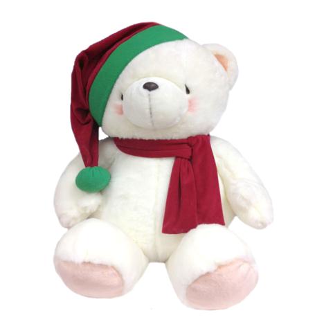 32" White Bear with Scarf and Hat 