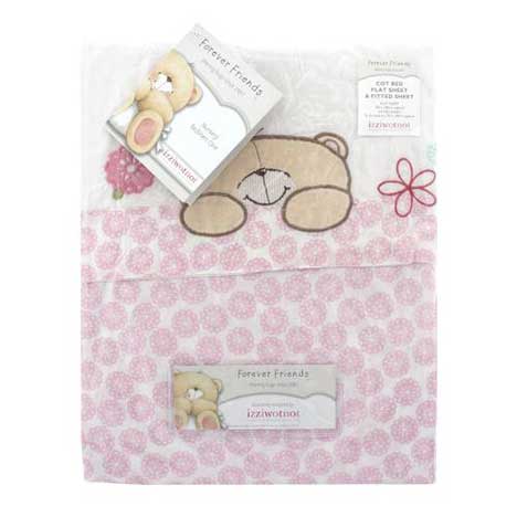 Forever Friends Beautiful Cot Bed Flat Sheet & Fitted Sheet 