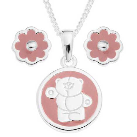 Forever Friends Silver Plated Pendant and Earring set 